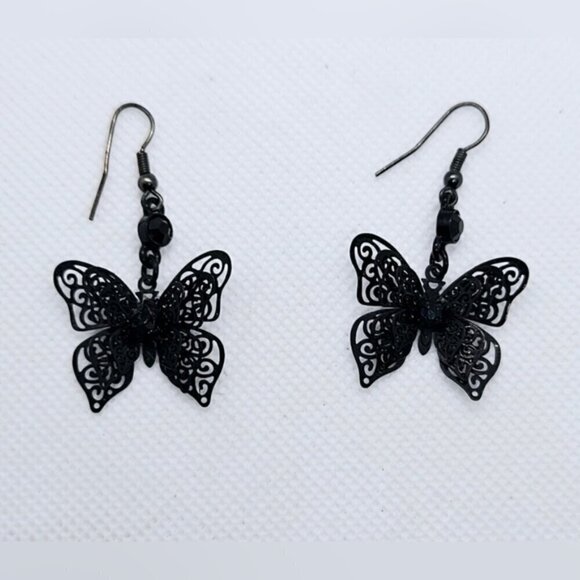 3D Black Wired Butterfly Earrings - Picture 3 of 4